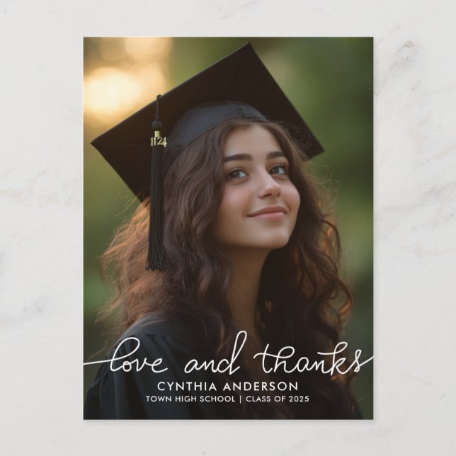 Modern Graduation Love And Thanks Script Photo Postcard (Front)