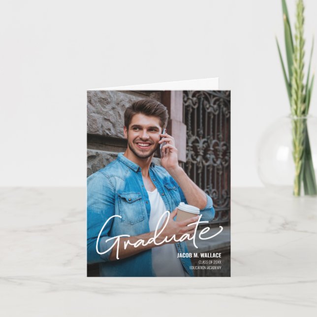 Modern Graduation Male Photo University Grad Announcement (Front)