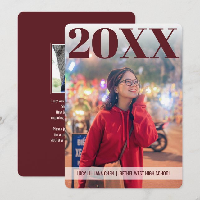 Modern Graduation | Maroon | 2 Photo | Custom Invitation (Front/Back)