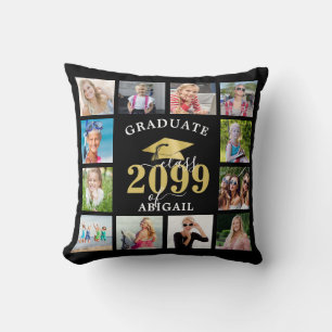 Modern Graduation Metallic Gold Cap 12 Photo Throw Pillow