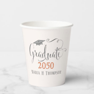 Modern Graduation Minimalist Class of Orange Paper Cups