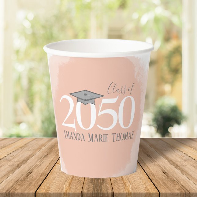Modern Graduation Minimalist Mortarboard Orange Paper Cups (Creator Uploaded)