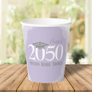 Modern Graduation Minimalist Mortarboard Purple Paper Cups