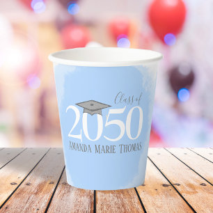 Modern Graduation Modern Mortarboard Blue Paper Cups