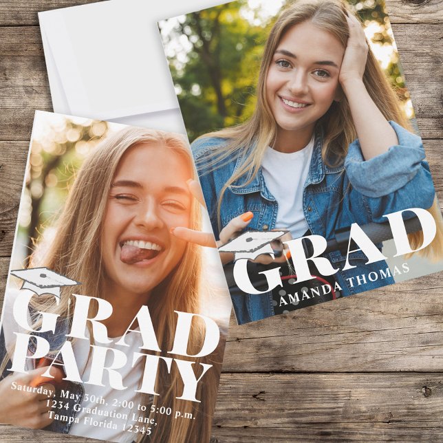 Modern Graduation Multi Photo Custom Invitation (Graduation photo invitation with bold modern typography and a 2-photo template. )