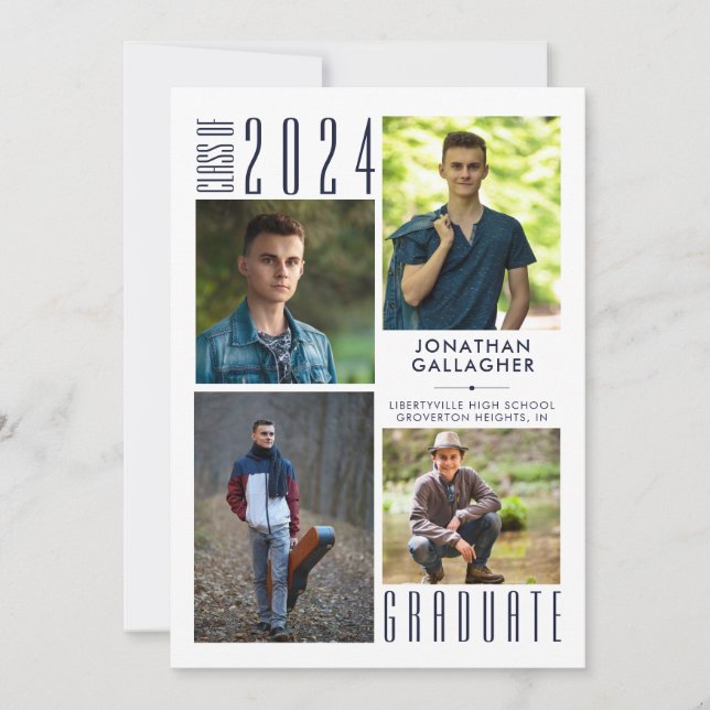 Modern Graduation Navy Blue 5 Photo Announcement (Front)