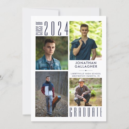 Modern Graduation Navy Blue 5 Photo Announcement