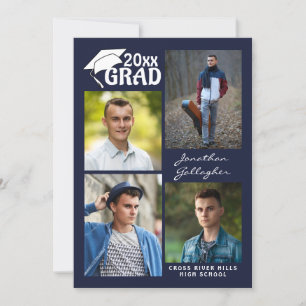 Modern Graduation Navy Blue 5 Photo GRAD Announcement