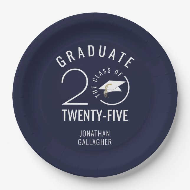 Modern Graduation Navy Blue Class Year Typography Paper Plates (Front)