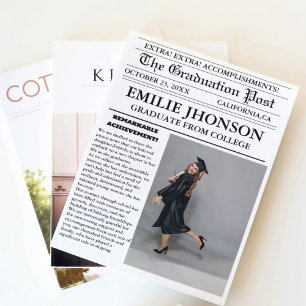 Modern Graduation Newspaper College/ University Invitation