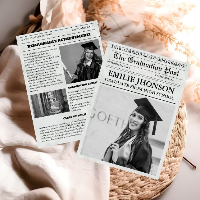 Modern Graduation Newspaper High School Invitation (Creator Uploaded)