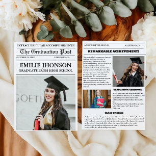 Modern Graduation Newspaper High School Invitation