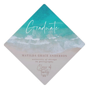 Modern graduation ocean beach modern cap topper