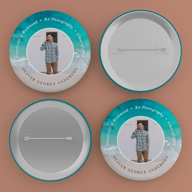 Modern graduation ocean beach modern photo travel button (Creator Uploaded)