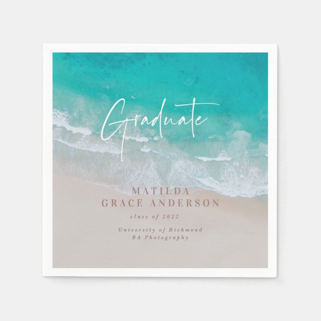 Modern graduation ocean beach script modern napkins (Front)