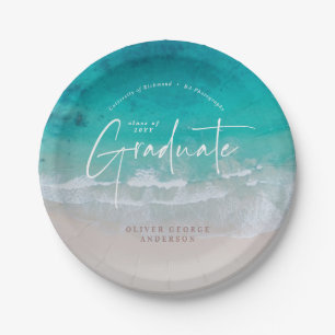 Modern graduation ocean beach script modern paper  plates