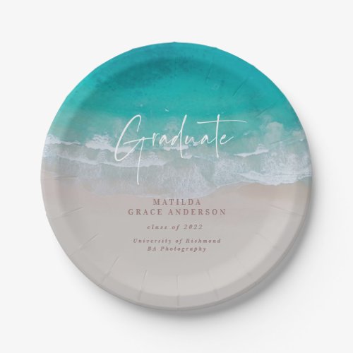 Modern graduation ocean beach script modern paper plates