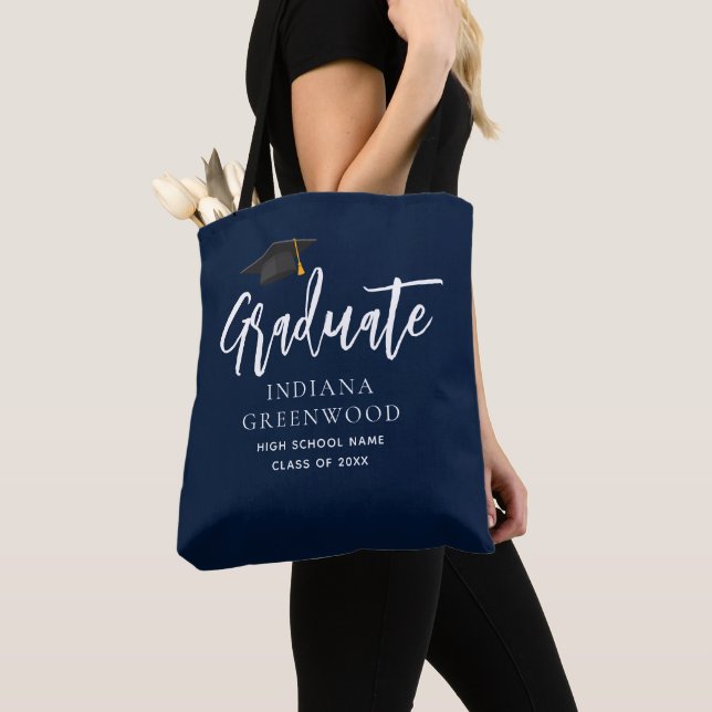 Modern Graduation Party 2024 Navy Blue Keepsake Tote Bag (Close Up)