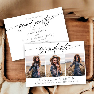Modern Graduation Party 3 Photo Collage Script Invitation