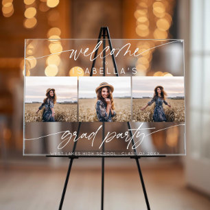 Modern Graduation Party 3 Photo Welcome Script  Acrylic Sign