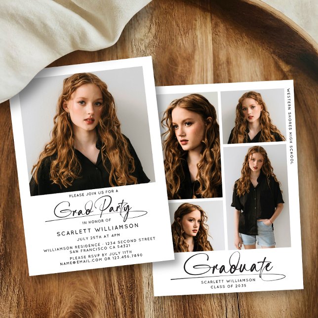 Modern Graduation Party 4 Photo Collage Script  Invitation (Creator Uploaded)