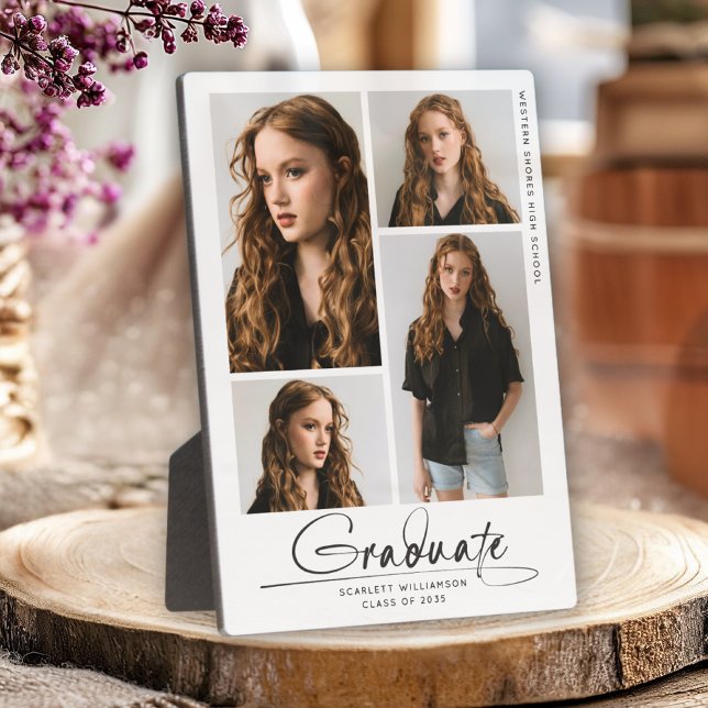 Modern Graduation Party 4 Photo Collage Script  Plaque (Creator Uploaded)