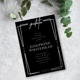 Modern Graduation Party Black Foil Invitation