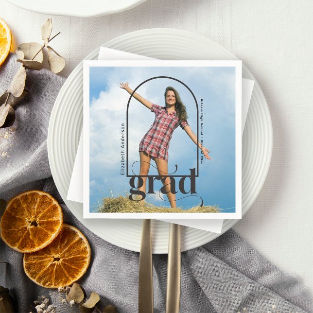 Modern Graduation Party Black Typography Photo  Napkins (Creator Uploaded)