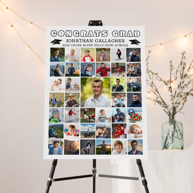 Modern Graduation Party Black White Photo Collage Foam Board (In Situ (Stand))