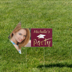 Modern Graduation Party Cap Brush Stroke Photo Sign