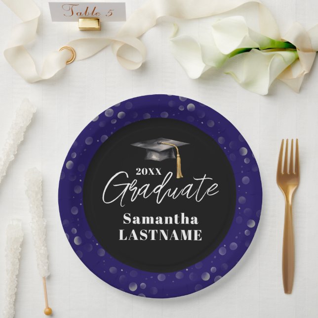 Modern Graduation Party Class of 20XX Custom Paper Plates (Wedding)