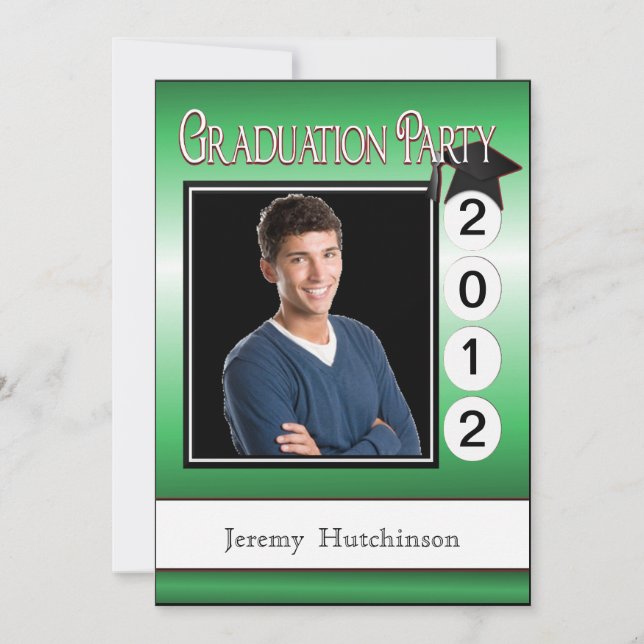 Modern Graduation Party Custom Photo Date in Green Invitation (Front)