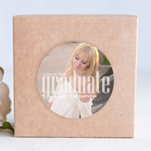 Modern Graduation Party Favor Custom Photo Round Classic Round Sticker