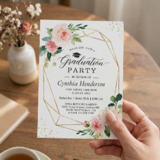 Modern Graduation Party Girly Blush Pink Floral Invitation