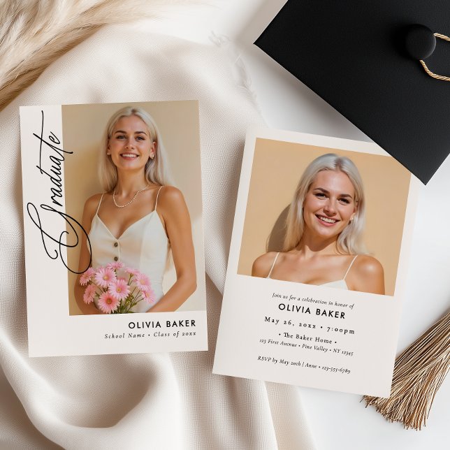 Modern Graduation Party Handwritten Script 2-Photo Invitation (Creator Uploaded)