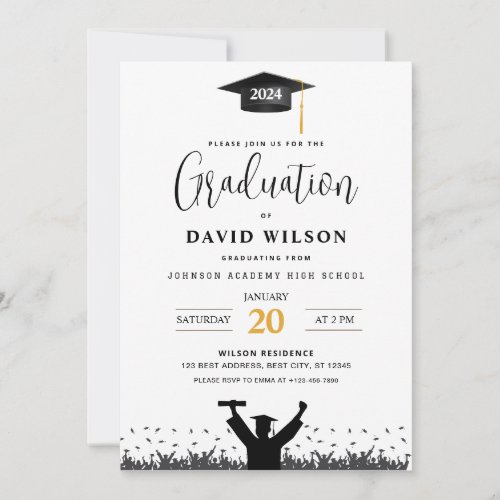 Modern Graduation Party Invitation black and White