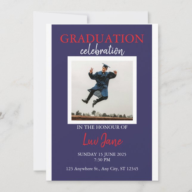 Modern Graduation Party Invitation with Photo (Front)