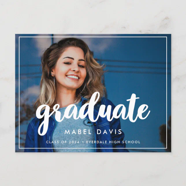 Modern graduation party photo postcard | Zazzle