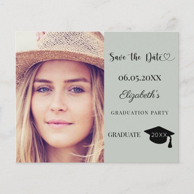 Modern Graduation Party Sage Save the Date card (Front)