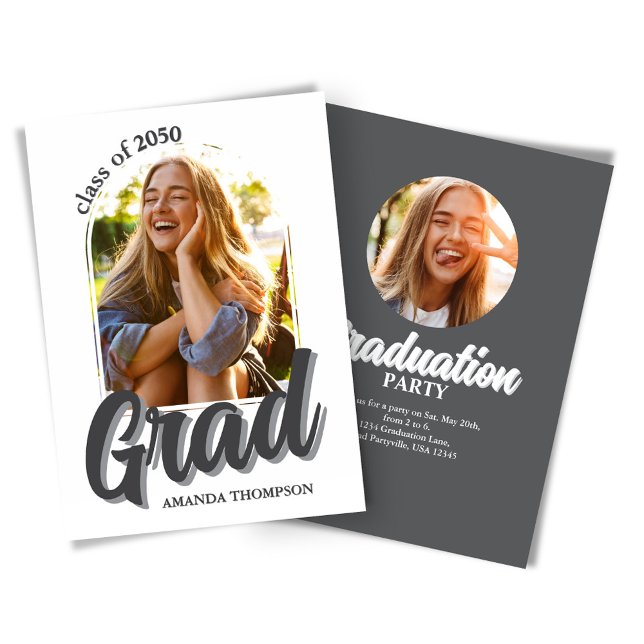 Modern Graduation Party Two Photo  Invitation (Graduation modern retro style invitation template. )