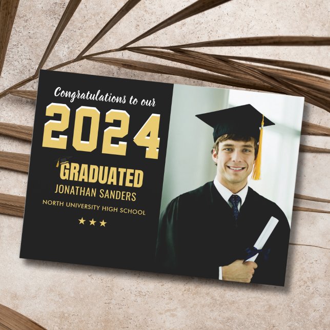 Modern Graduation Party with 1 Photo in Black Invitation (Creator Uploaded)