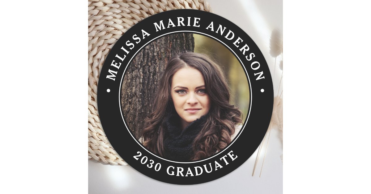 Graduate Photo Sticker Modern Graduation Personalized Graduate Photo Classic Round Sticker ...
