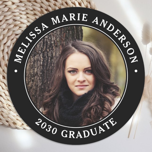 Modern Graduation Personalized Graduate Photo Classic Round Sticker (Creator Uploaded)