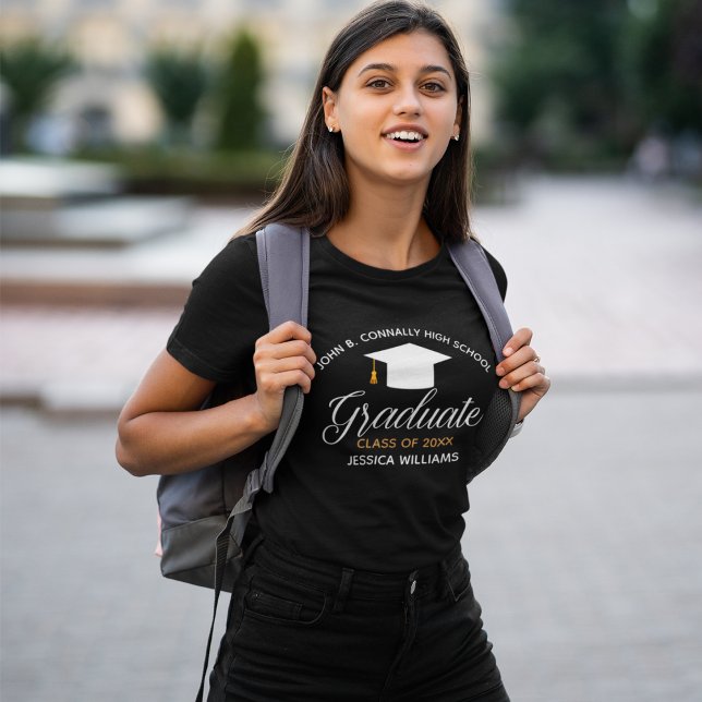 Modern Graduation Personalized Women's Black T-Shirt (Creator Uploaded)