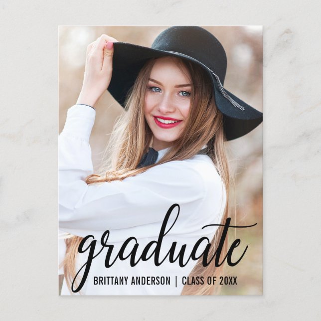 Modern Graduation Photo Announcement - Blank Back Postcard (Front)