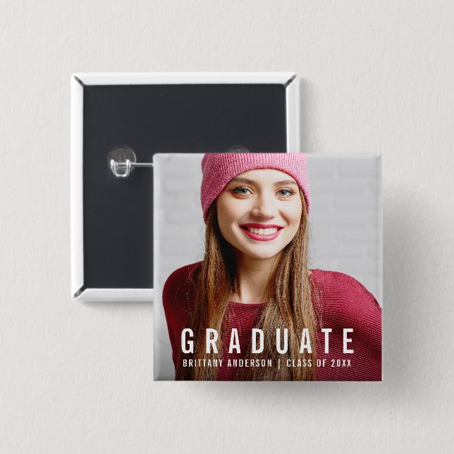 Modern Graduation Photo Announcement Button (Front & Back)