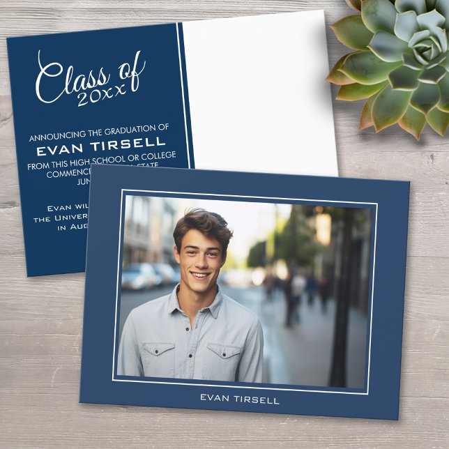 Modern Graduation Photo Announcement - Navy Blue (Custom Graduation Announcement)