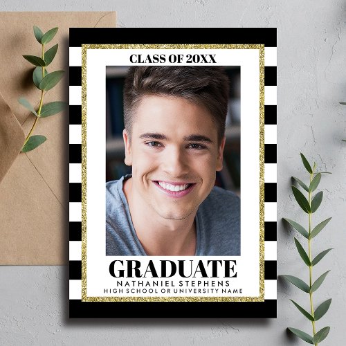 Modern Graduation Photo Black White Announcement