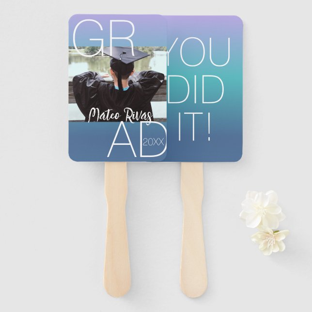 Modern Graduation Photo Bold Party Hand Fan (Front and Back)
