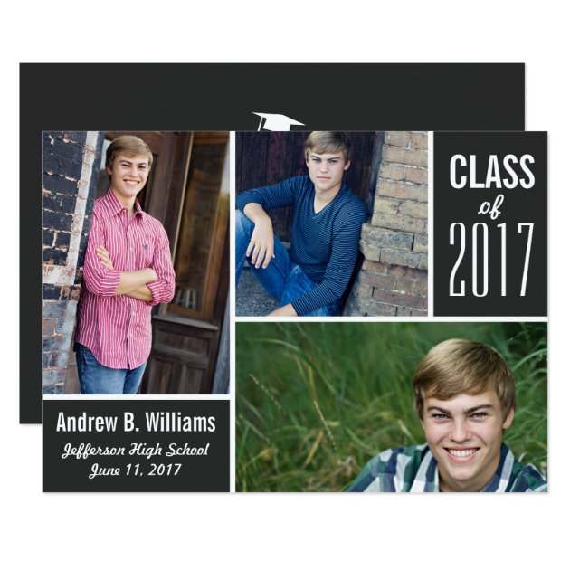 Modern Graduation Photo Collage Class of 2018 Card (front side)